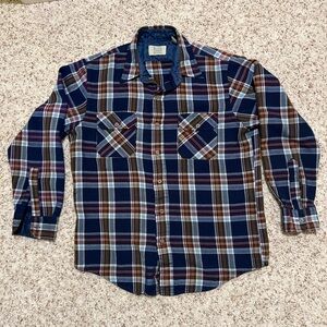 VINTAGE 70s Sears Plaid Button-Up Shirt Size M